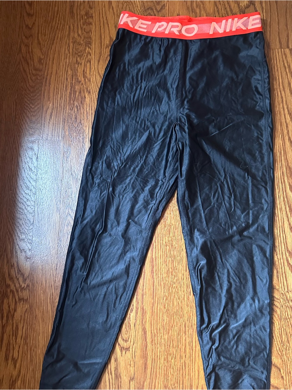 Nike Pro Women's Black Leggings with Coral Logo Waistband